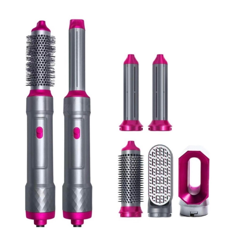 Multi-Function 5-in-1 Hot Air Styler Brush - Pink and Silver
